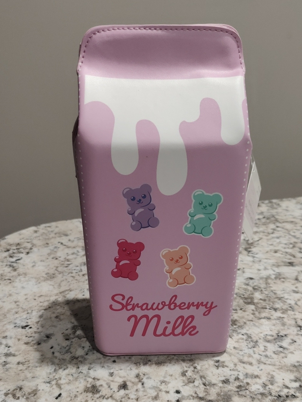 NWT Strawberry Milk Carton Crossbody Adjust Strap Bag-Pink Polkadot Gummy Bear